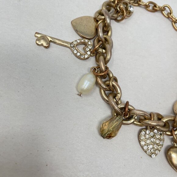 You & I Charm Bracelet Gold-Tone Hearts Cross Religious Love Chain Dangle - Picture 2 of 9